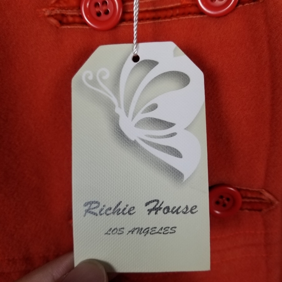 Richie House Cape Coat with Hood and Rosette Accents in Red Orange Size 4/5 NWT - Picture 11 of 12